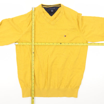 Tommy Hilfiger Men's Yellow Cotton V-Neck Jumper Size S