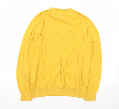 Tommy Hilfiger Men's Yellow Cotton V-Neck Jumper Size S