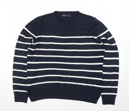Marks and Spencer Women's Blue Striped Crew Neck Long Sleeve Jumper Size 14