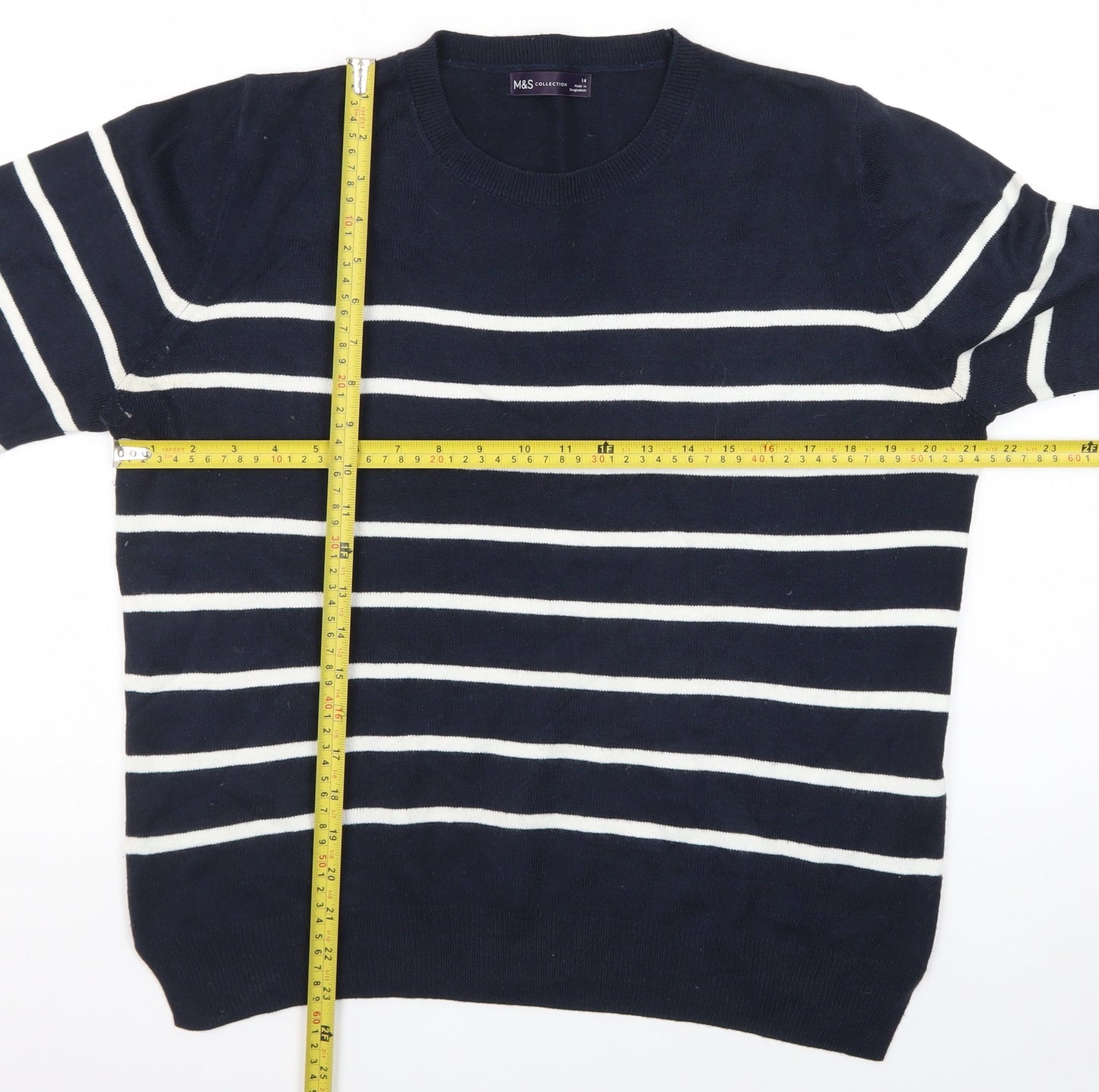 Marks and Spencer Women's Blue Striped Crew Neck Long Sleeve Jumper Size 14