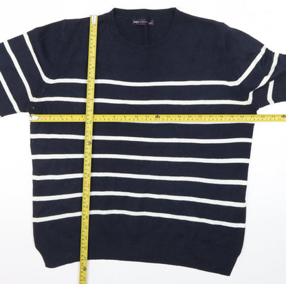 Marks and Spencer Women's Blue Striped Crew Neck Long Sleeve Jumper Size 14