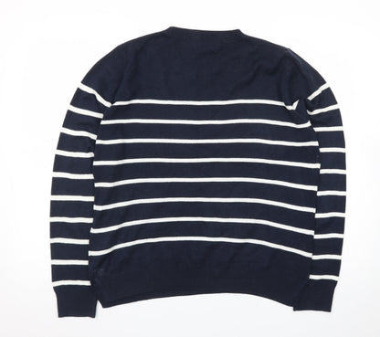 Marks and Spencer Women's Blue Striped Crew Neck Long Sleeve Jumper Size 14