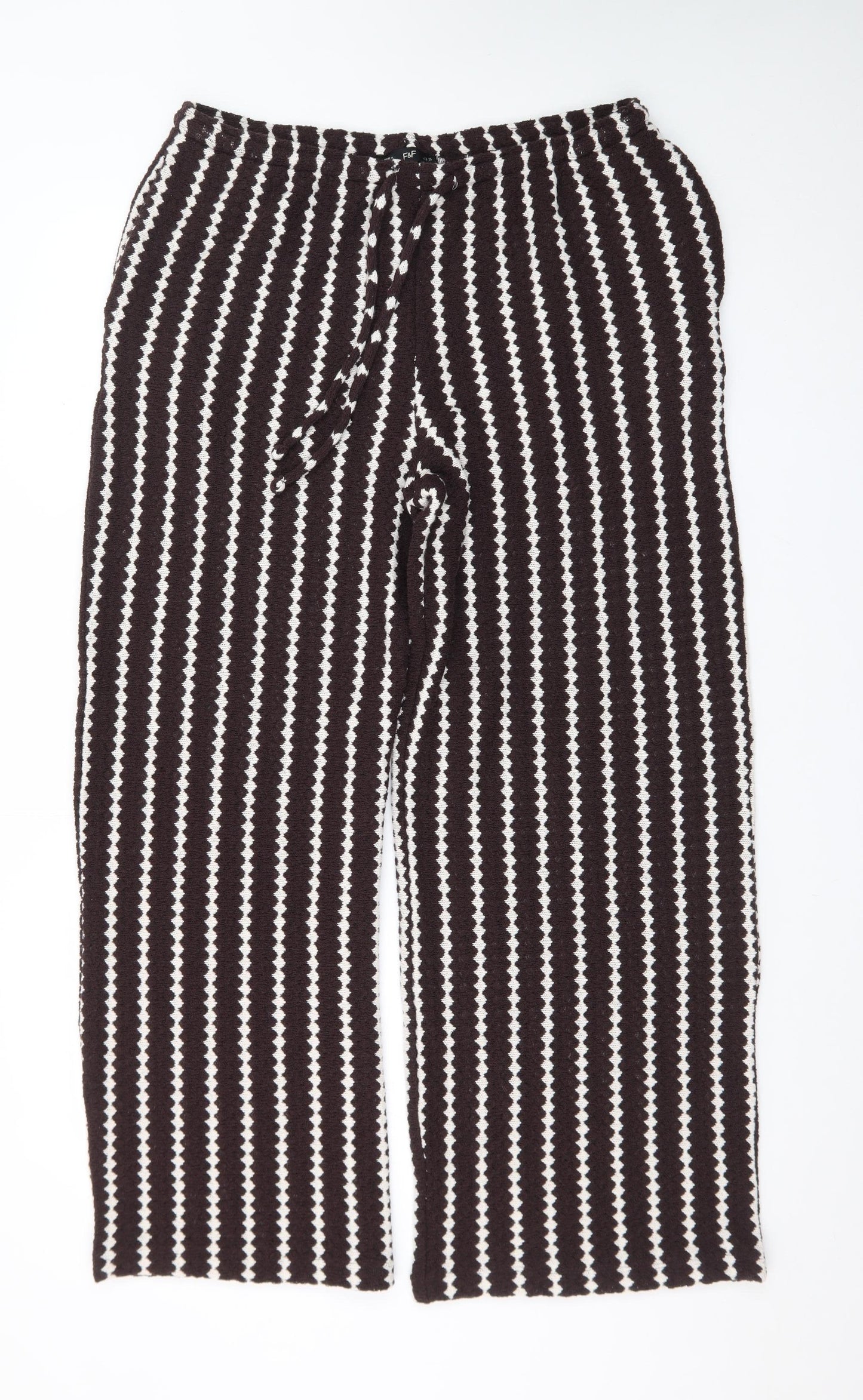 F&F Women’s Black White Striped Knit Wide-Leg Trousers Size 16