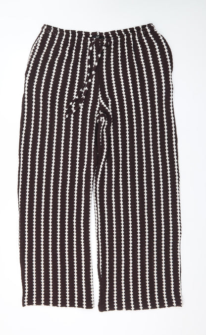 F&F Women’s Black White Striped Knit Wide-Leg Trousers Size 16