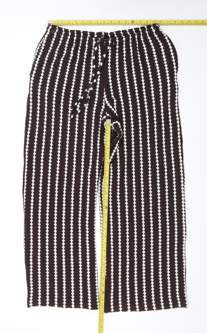 F&F Women’s Black White Striped Knit Wide-Leg Trousers Size 16