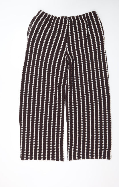F&F Women’s Black White Striped Knit Wide-Leg Trousers Size 16