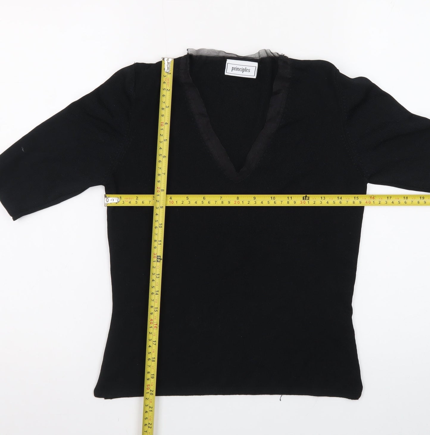 Principles Women's Black V-Neck 3/4 Sleeve Pullover Jumper Size 14