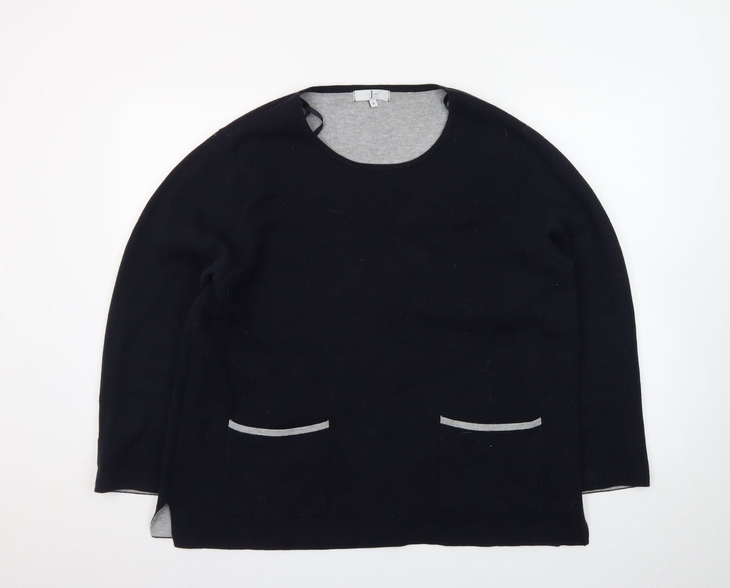 Jasper Conran Womens Black Cotton Blend Jumper Size 16 Round Neck Long Sleeve