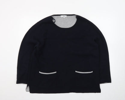Jasper Conran Womens Black Cotton Blend Jumper Size 16 Round Neck Long Sleeve