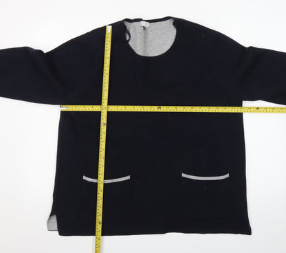 Jasper Conran Womens Black Cotton Blend Jumper Size 16 Round Neck Long Sleeve
