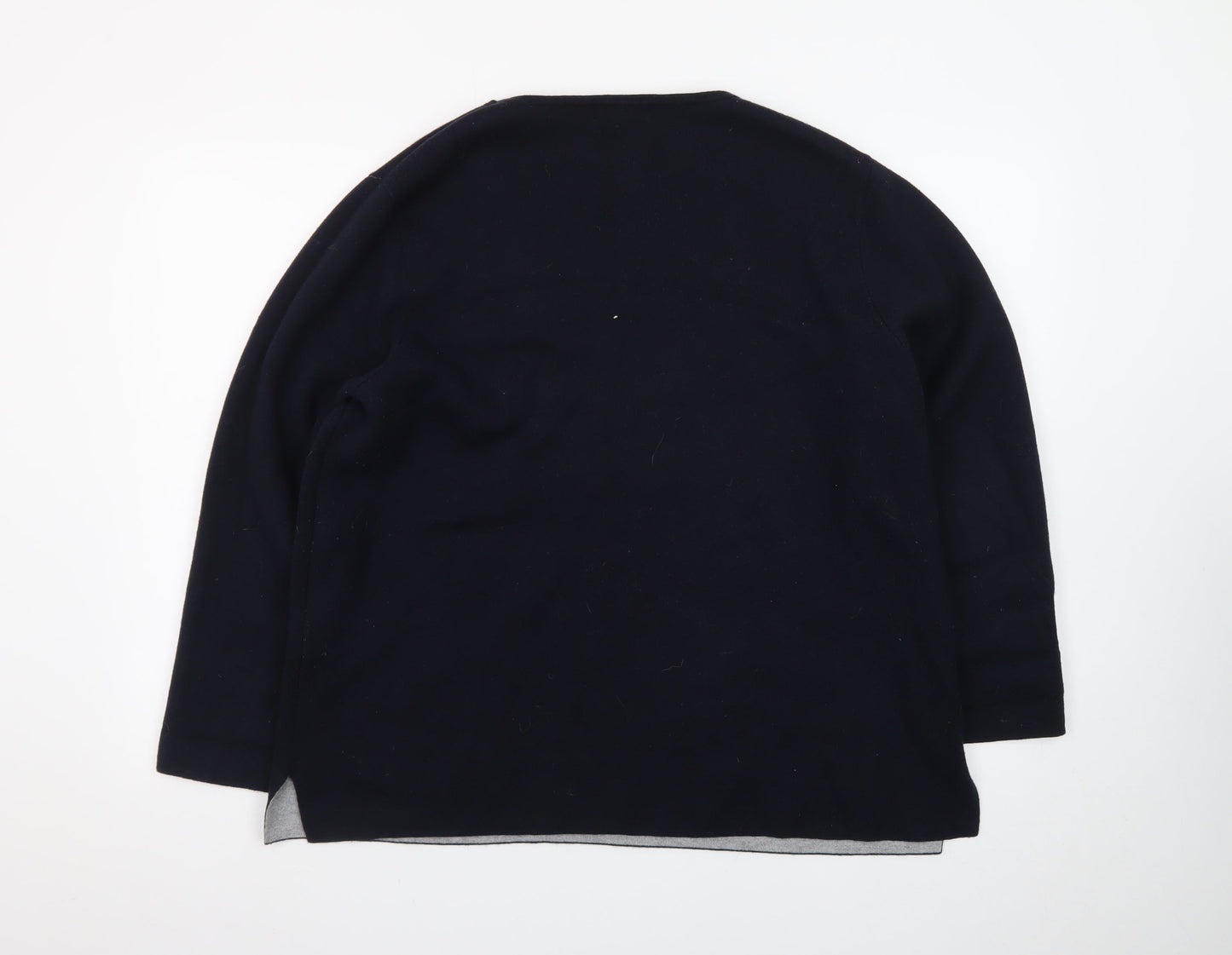 Jasper Conran Womens Black Cotton Blend Jumper Size 16 Round Neck Long Sleeve