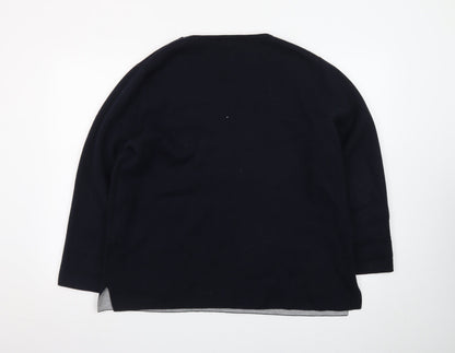 Jasper Conran Womens Black Cotton Blend Jumper Size 16 Round Neck Long Sleeve