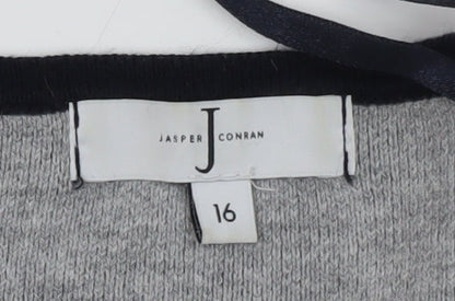 Jasper Conran Womens Black Cotton Blend Jumper Size 16 Round Neck Long Sleeve