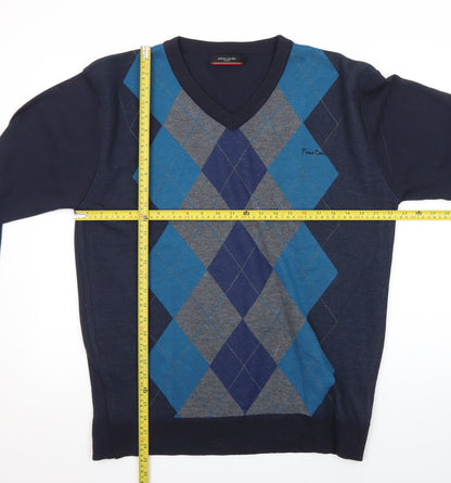 Pierre Cardin Men's Blue Argyle V-Neck Pullover Jumper XL
