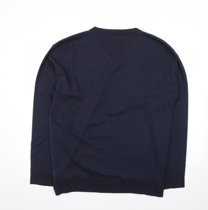 Pierre Cardin Men's Blue Argyle V-Neck Pullover Jumper XL