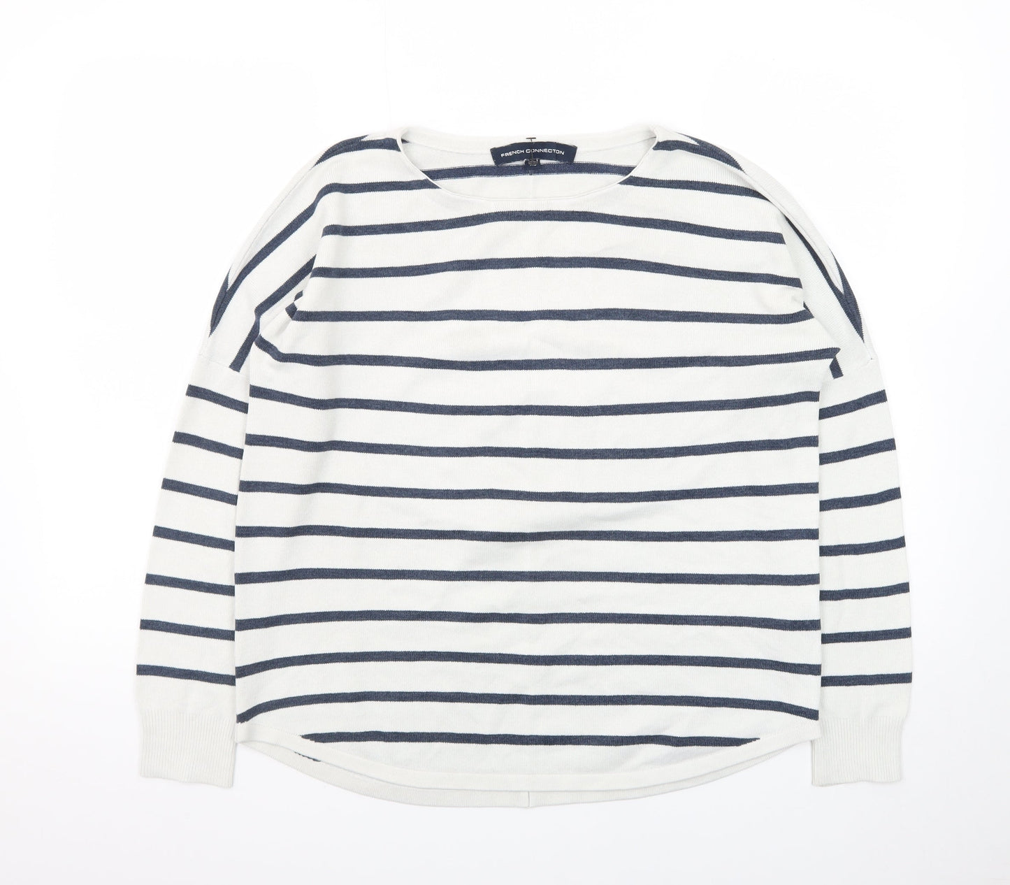 French Connection Women's White Striped Cotton Jumper XS