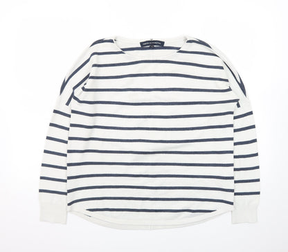 French Connection Women's White Striped Cotton Jumper XS