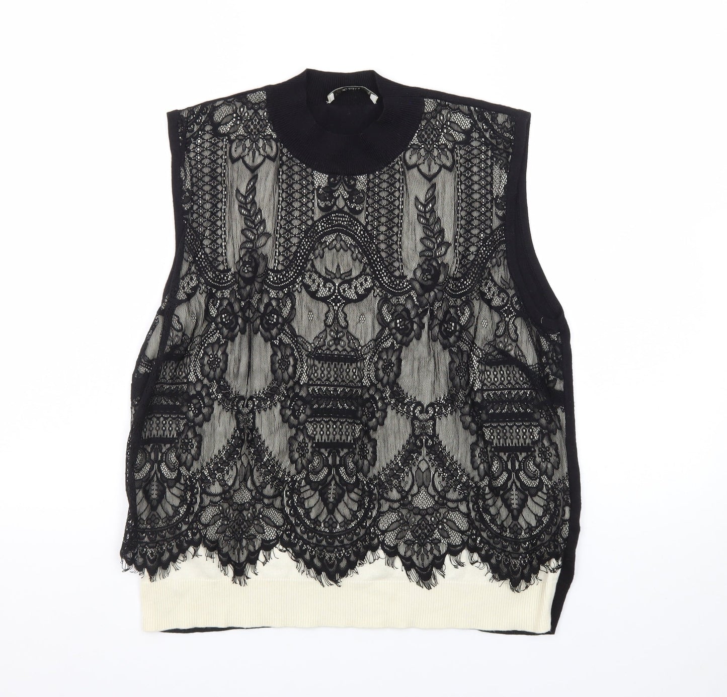Oasis Womens Black Mock Neck Lace Sleeveless Knit Vest Size 14