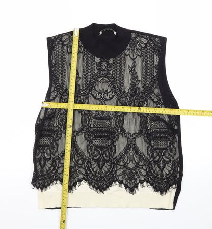 Oasis Womens Black Mock Neck Lace Sleeveless Knit Vest Size 14