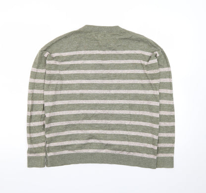 Fat Face Women's Green Striped Cotton Pullover Jumper UK 8
