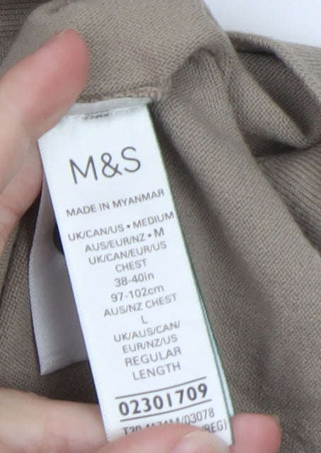 Marks and Spencer Men's Beige Short Sleeve Button-Up Polo Shirt Size M Cotton Rich