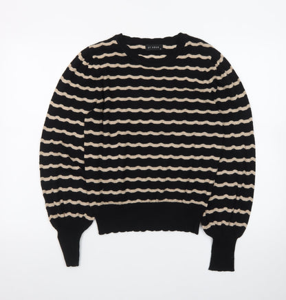 Et Vous Women's Black Beige Striped Crew Neck Jumper Size 12