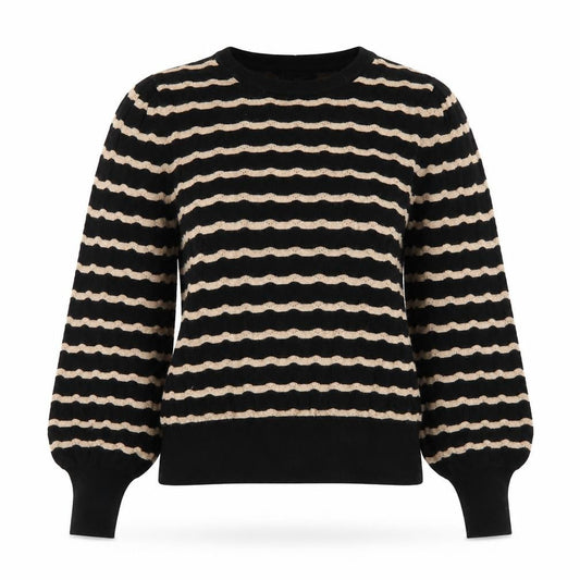 Et Vous Women's Black Beige Striped Crew Neck Jumper Size 12