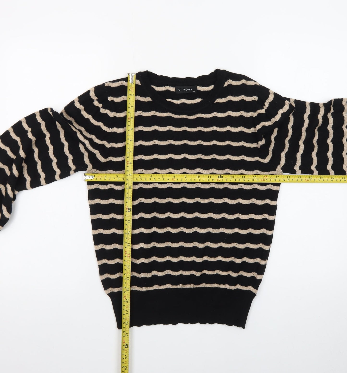 Et Vous Women's Black Beige Striped Crew Neck Jumper Size 12