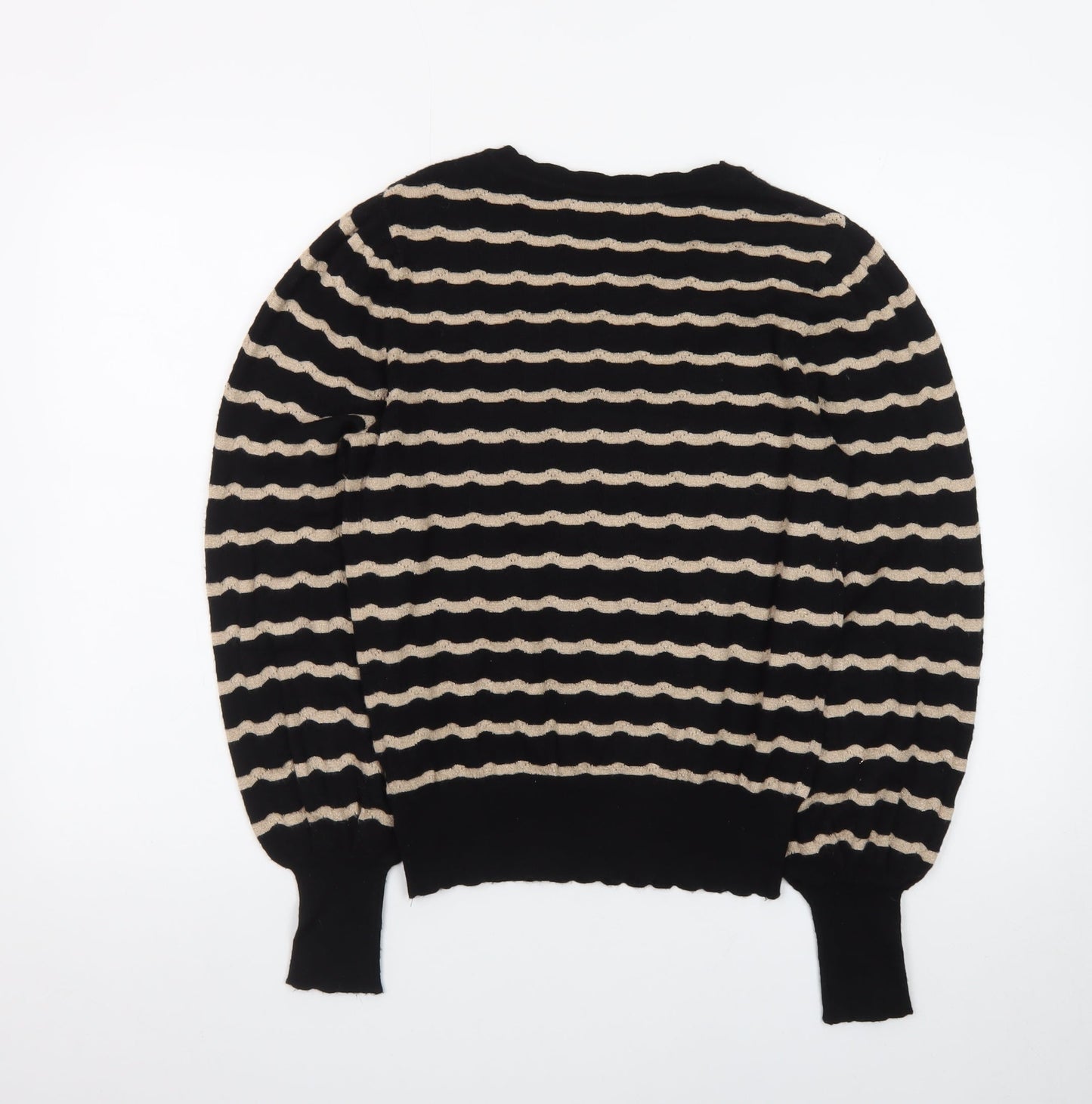 Et Vous Women's Black Beige Striped Crew Neck Jumper Size 12
