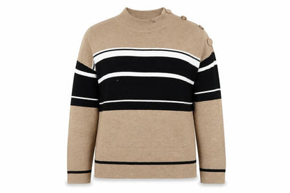 Next Women's Beige Striped Mock Neck Jumper Size 12
