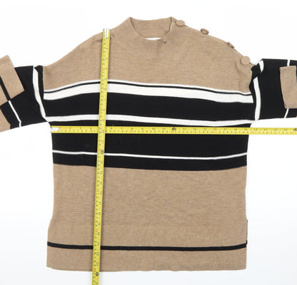 Next Women's Beige Striped Mock Neck Jumper Size 12