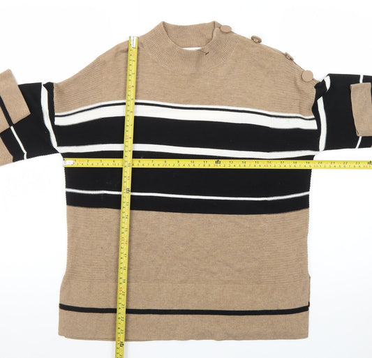 Next Women's Beige Striped Mock Neck Jumper Size 12