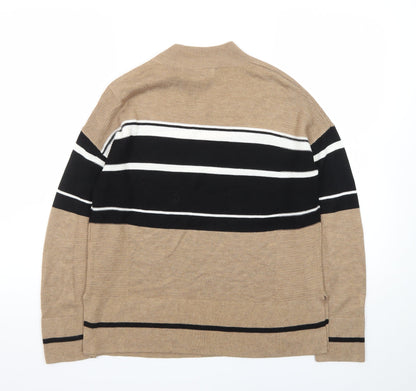 Next Women's Beige Striped Mock Neck Jumper Size 12