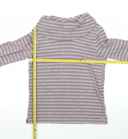 Pennyplain Women's Grey Striped Cowl Neck Long Sleeve Pullover Jumper Size 10