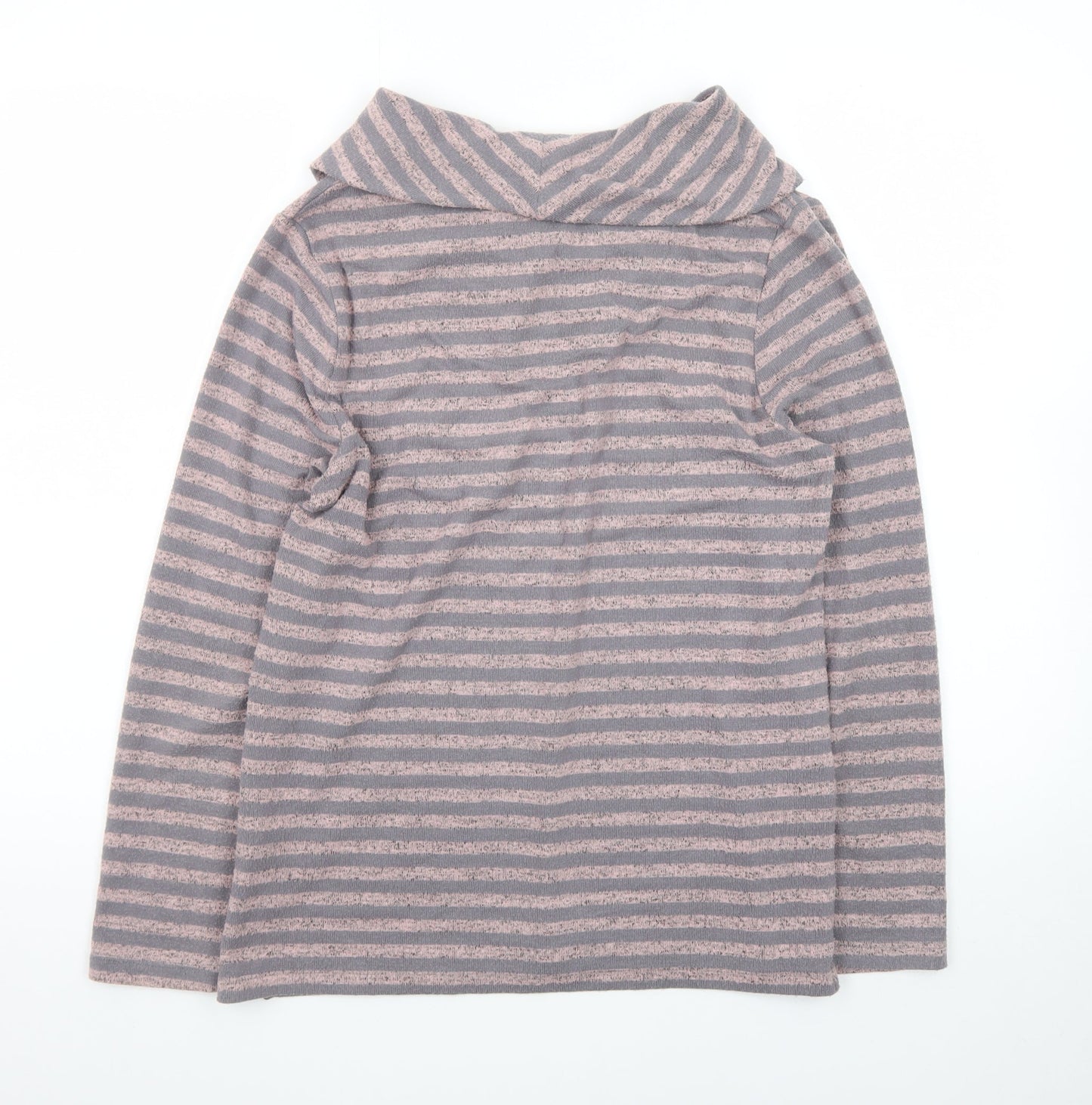 Pennyplain Women's Grey Striped Cowl Neck Long Sleeve Pullover Jumper Size 10
