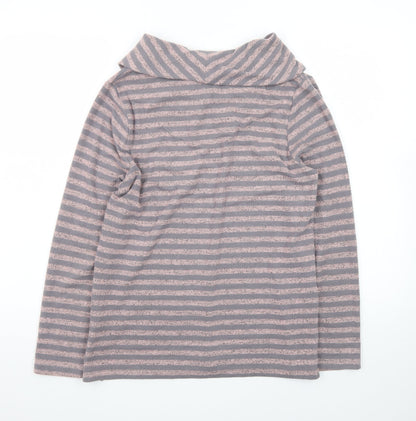 Pennyplain Women's Grey Striped Cowl Neck Long Sleeve Pullover Jumper Size 10