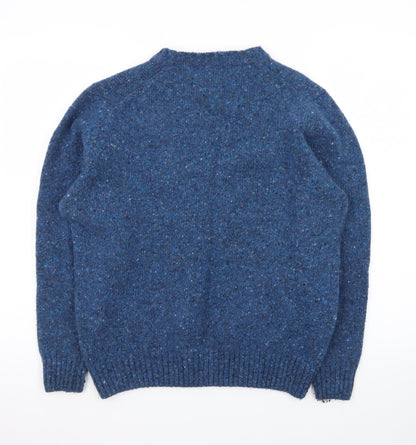 Alan Paine Women's Blue Wool Blend Chunky-Knit Pullover Jumper Size 16