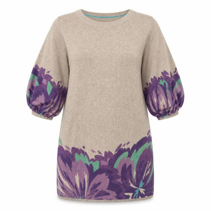Marks and Spencer Women Beige Floral Cashmere Shift Dress Size 16
