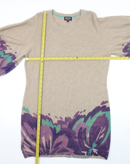 Marks and Spencer Women Beige Floral Cashmere Shift Dress Size 16