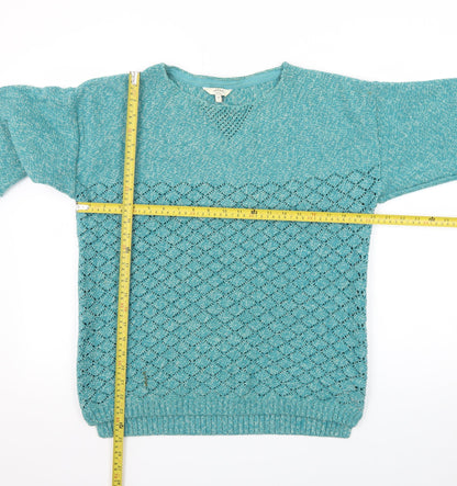 FatFace Women Green Size 18 Open Knit Cotton Blend Pullover Jumper