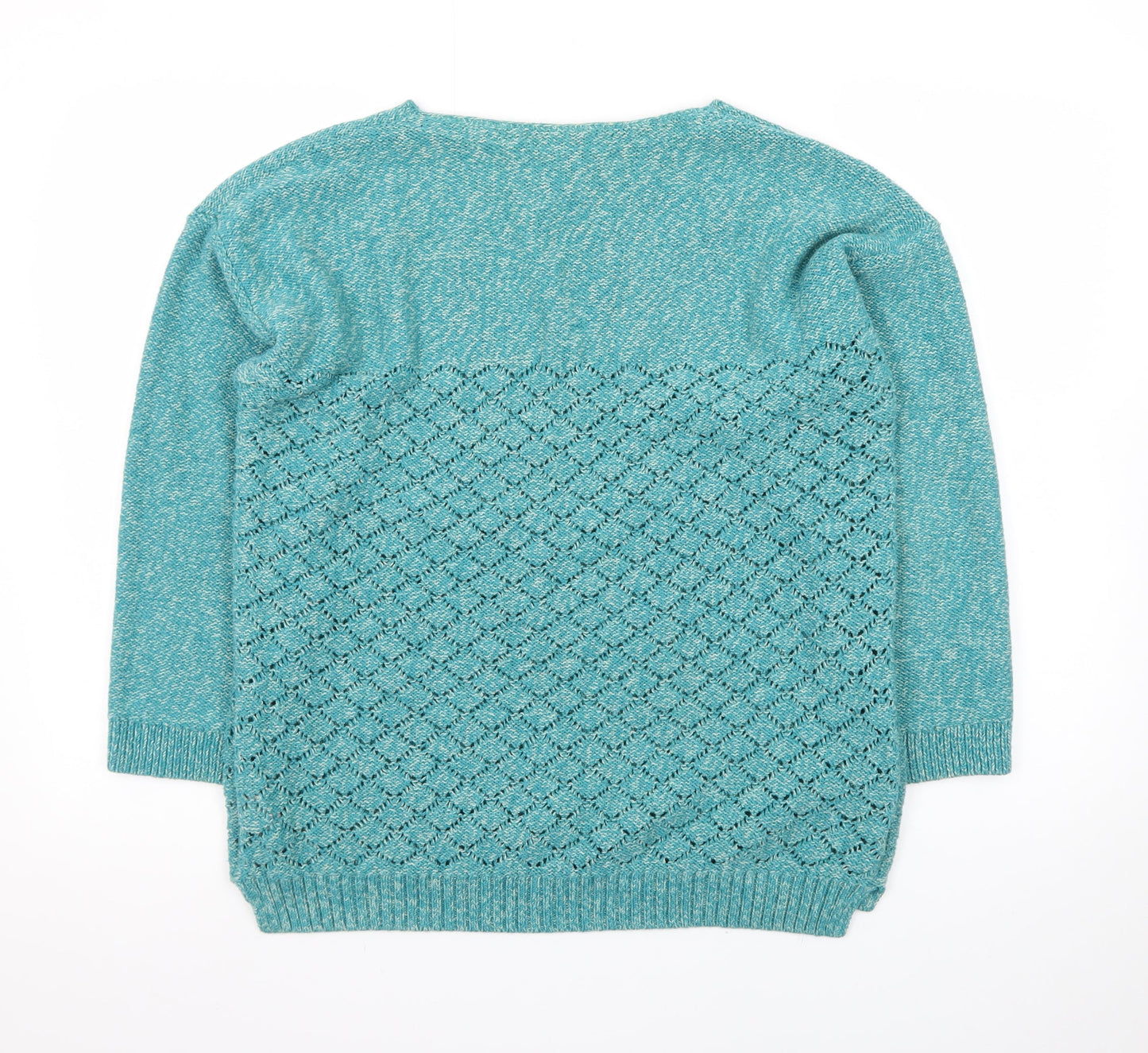 FatFace Women Green Size 18 Open Knit Cotton Blend Pullover Jumper