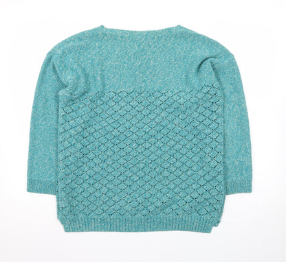 FatFace Women Green Size 18 Open Knit Cotton Blend Pullover Jumper