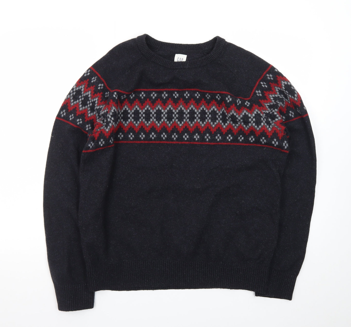 GAP Men’s Black Fair Isle Wool Crew Neck Jumper Size L