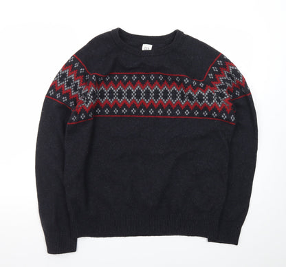 GAP Men’s Black Fair Isle Wool Crew Neck Jumper Size L