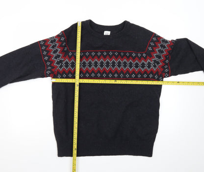 GAP Men’s Black Fair Isle Wool Crew Neck Jumper Size L