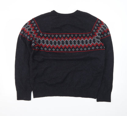 GAP Men’s Black Fair Isle Wool Crew Neck Jumper Size L