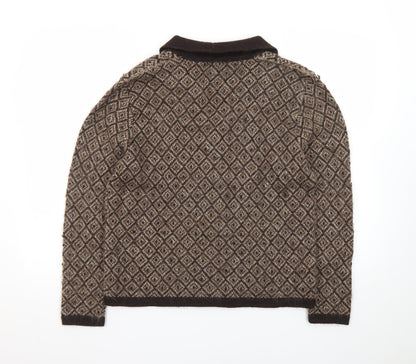 Peruvian Connection Women's Brown Alpaca Diamond Knit Cardigan M