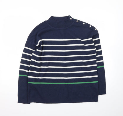 Damart Women Blue Striped Mock Neck Pullover Jumper Size 14