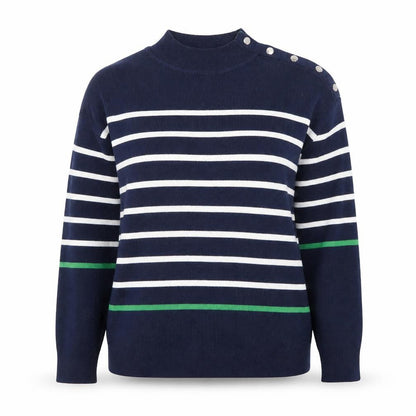 Damart Women Blue Striped Mock Neck Pullover Jumper Size 14