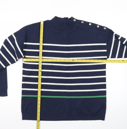 Damart Women Blue Striped Mock Neck Pullover Jumper Size 14